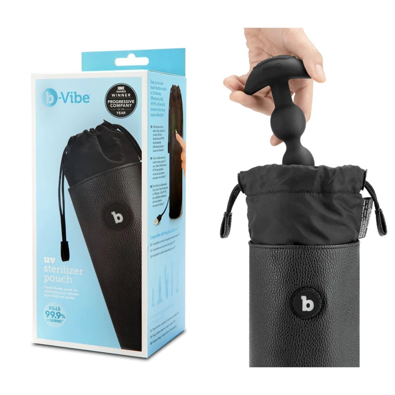 b-Vibe UV sterilizer pouch in black, a zip case for cleaning and storing toys