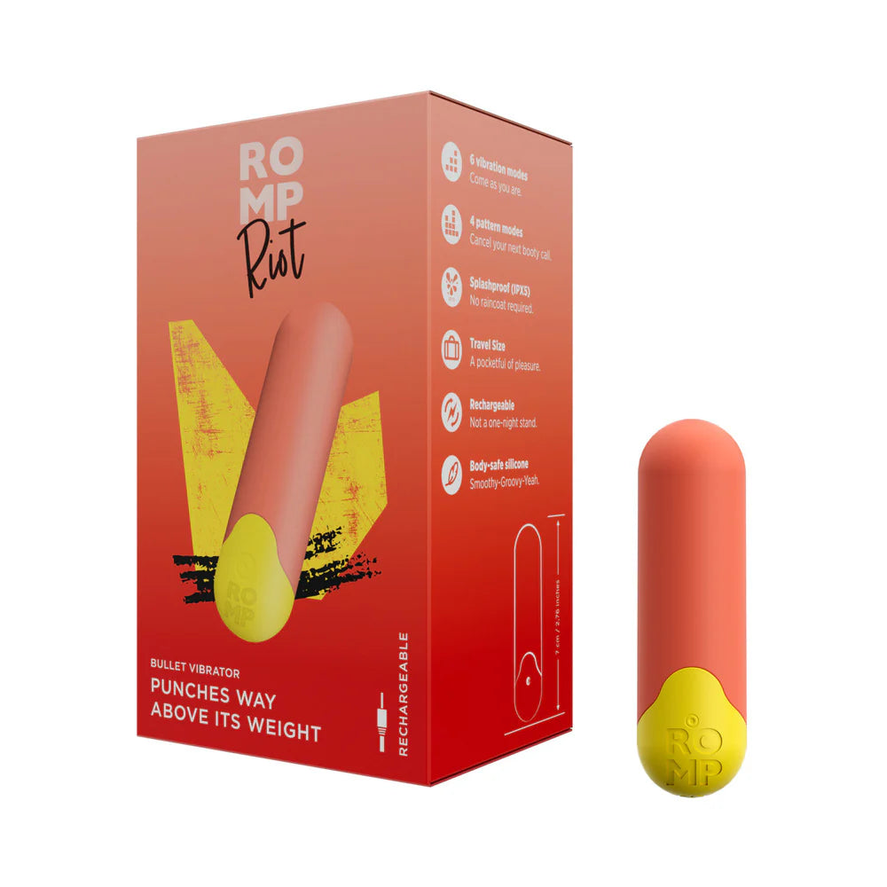 ROMP Riot orange bullet vibrator, product shot on white background