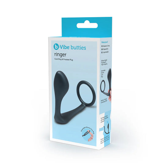 b-Vibe Butties Ringer Cock Ring & Prostate Plug – Dual-Stimulation Silicone Anal Toy