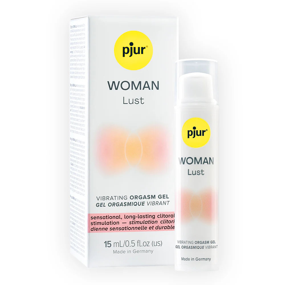 pjur Woman Lust Vibrating Orgasm Gel bottle, product shot on white background