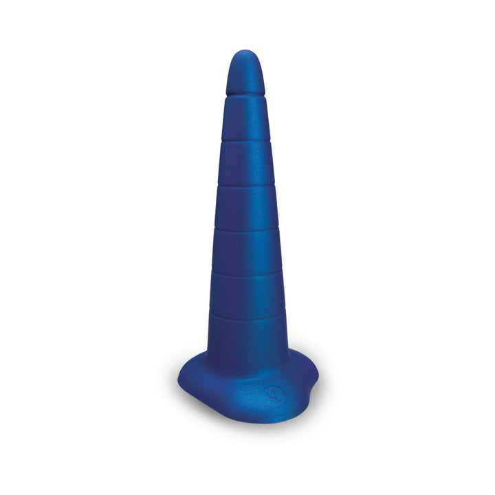 b-Vibe anal training cone in blue silicone, tapered from narrow tip to wide base