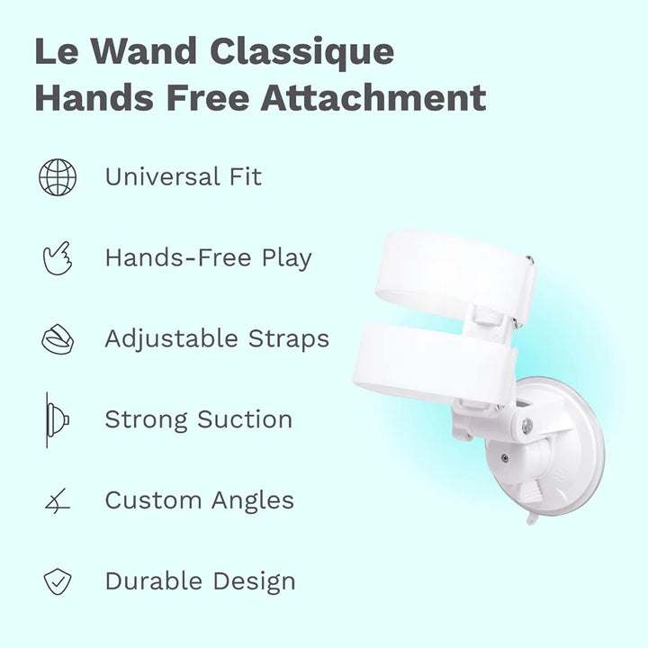 Le Wand Massager Holder shown mounted on a smooth surface using its suction cup