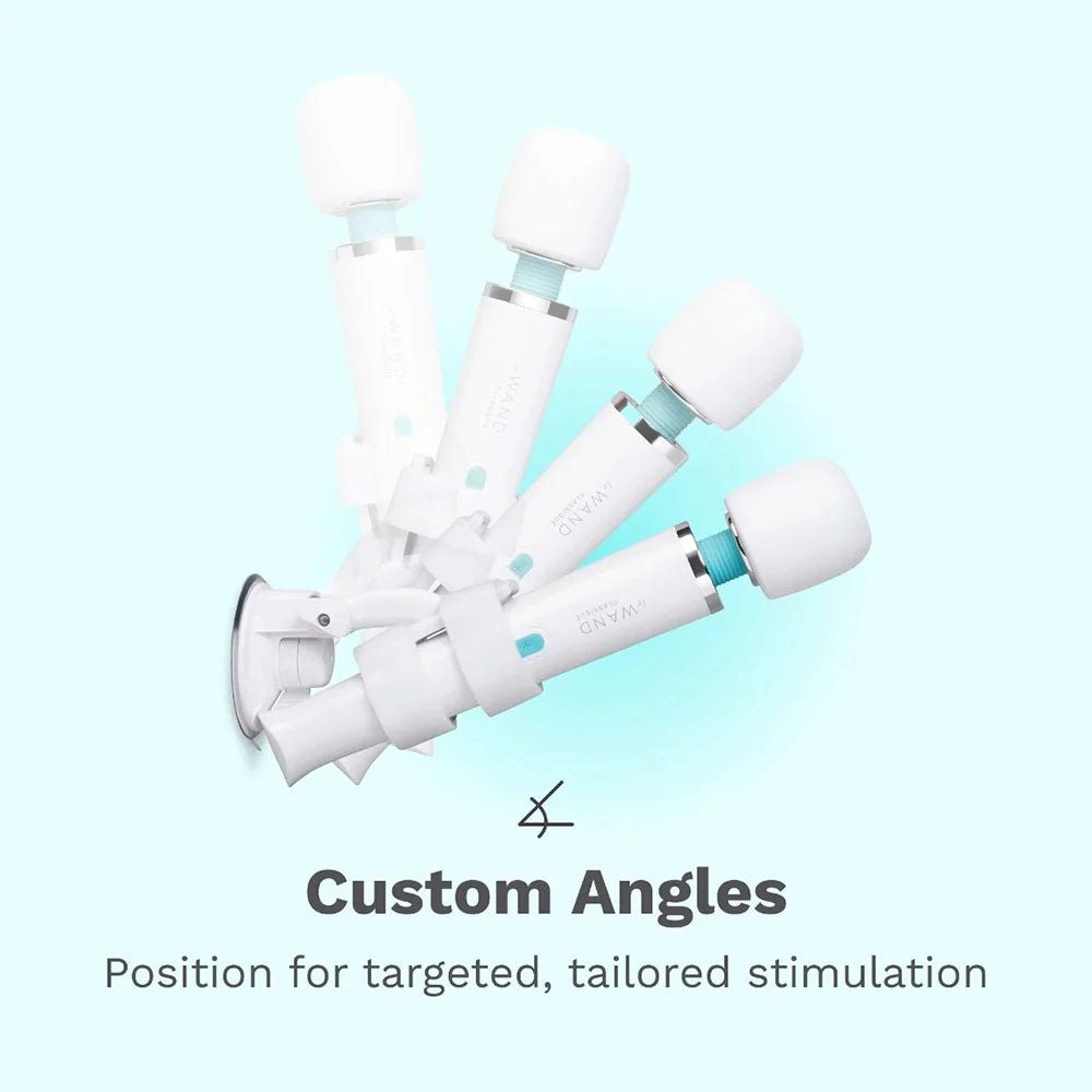 Le Wand Massager Holder shown holding a wand vibrator at an angle