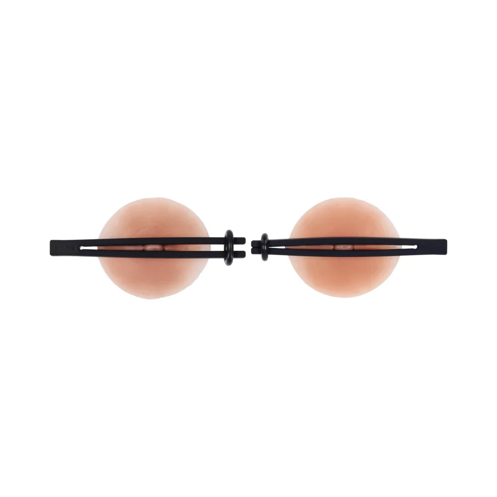 Pair of flat black silicone rods fused at one end, shown with the included silicone tension rings