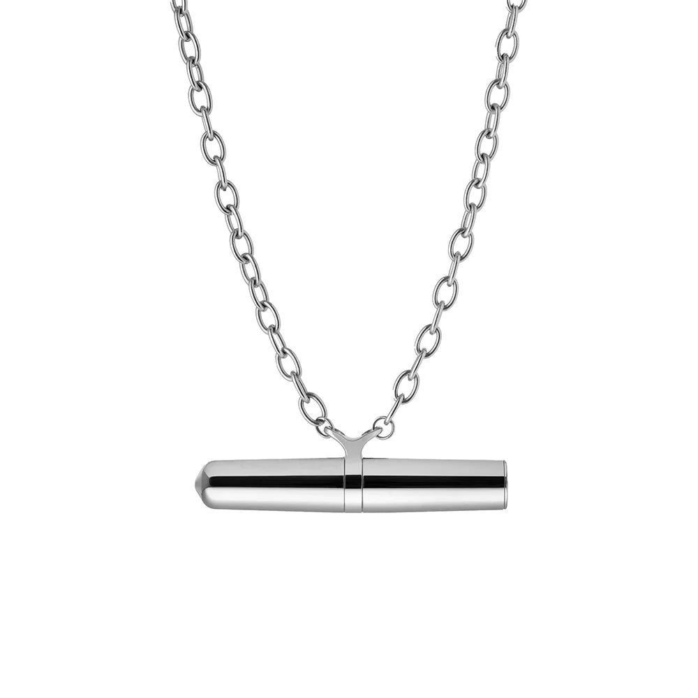 Crave Tease Necklace pendant removed from the chain to show the bullet vibrator underneath