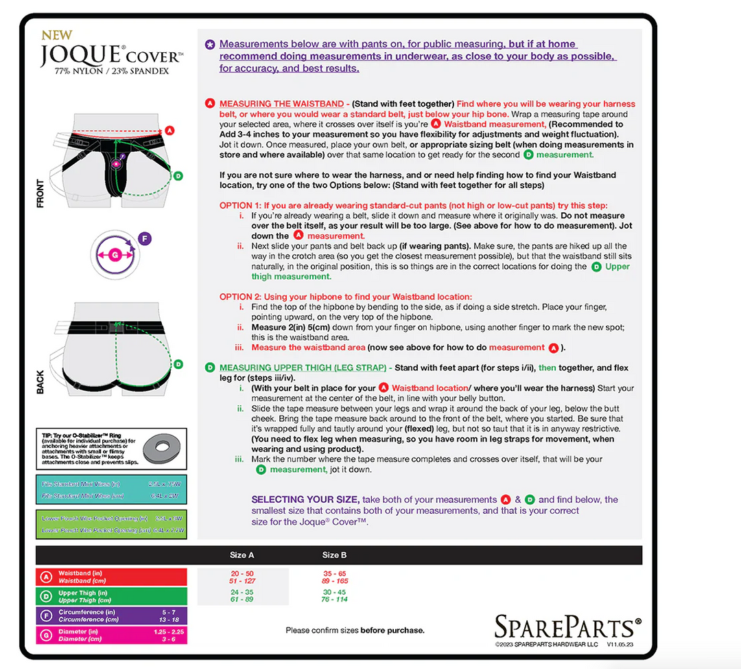 SpareParts Joque Cover Underwear Harness (Double Strap) Size B | Discreet, Adjustable Nylon Strap-On Harness | MOTHERLODE