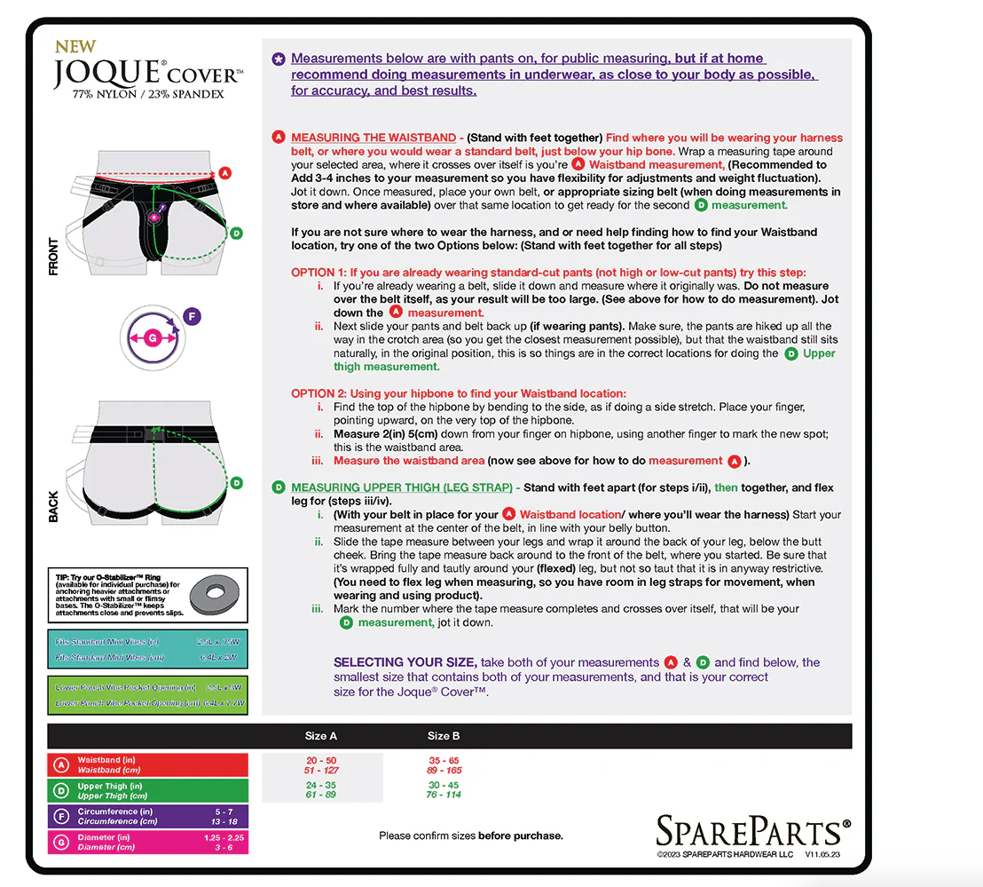 SpareParts Joque Cover Underwear Harness (Double Strap) Size B | Discreet, Adjustable Nylon Strap-On Harness