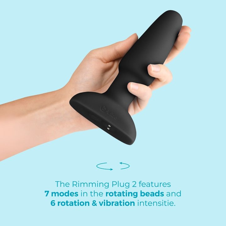 b-Vibe Rimming 2 in Black shown from the side highlighting the vibrating tip