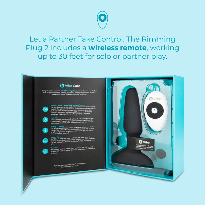 b-Vibe Rimming 2 in Black shown with its wireless remote