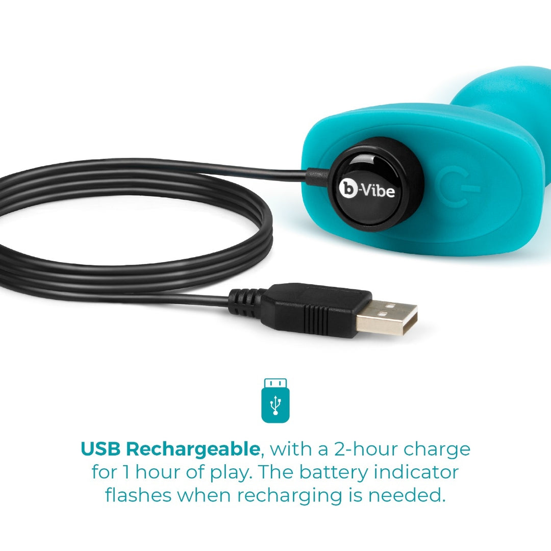 b-Vibe Rimming Petite in Teal shown with its wireless remote