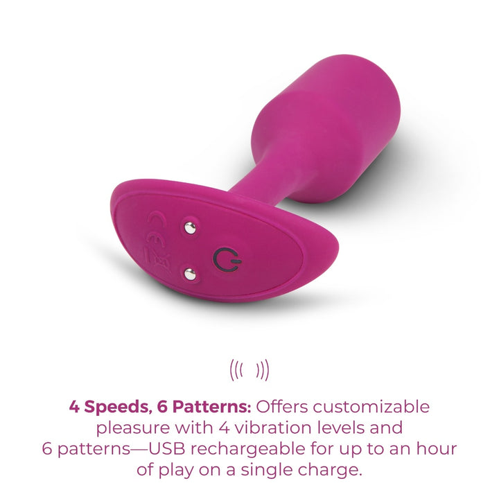 b-Vibe Snug Plug 2 in Rose shown from the side highlighting the flexible neck