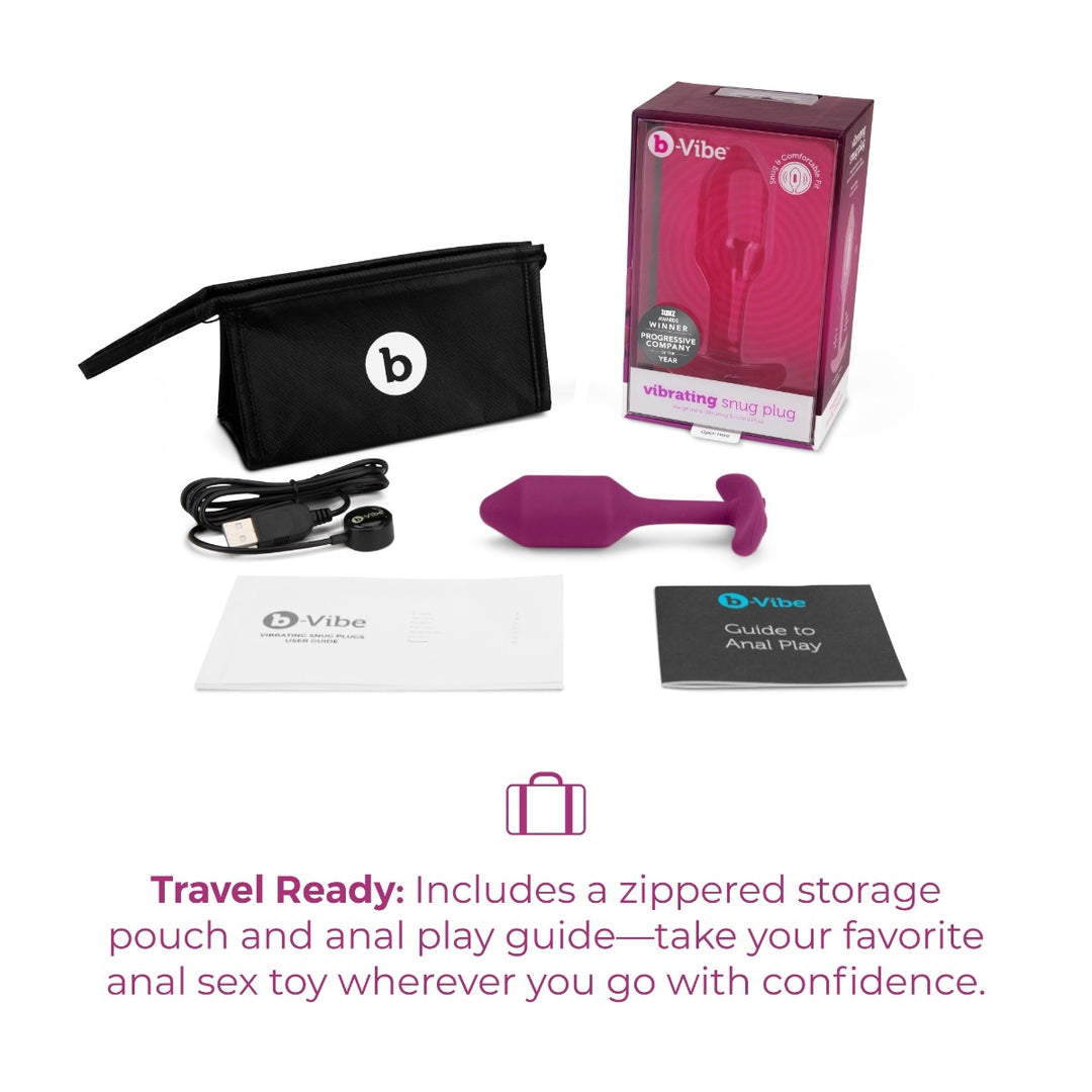 b-Vibe Snug Plug 2 in Rose shown with its USB charging cable
