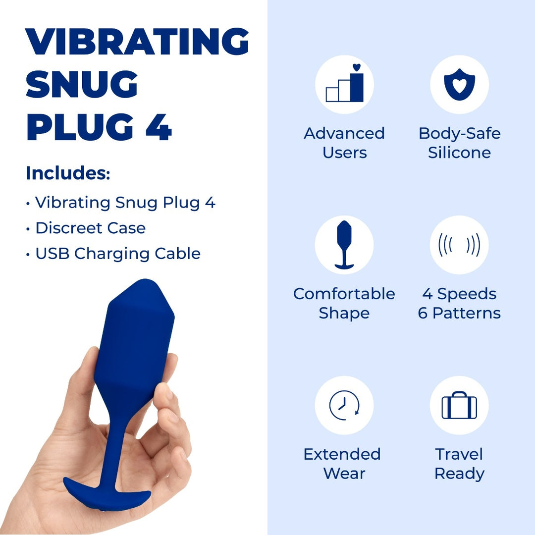 b-Vibe Snug Plug 4 in Navy close-up of the tapered tip