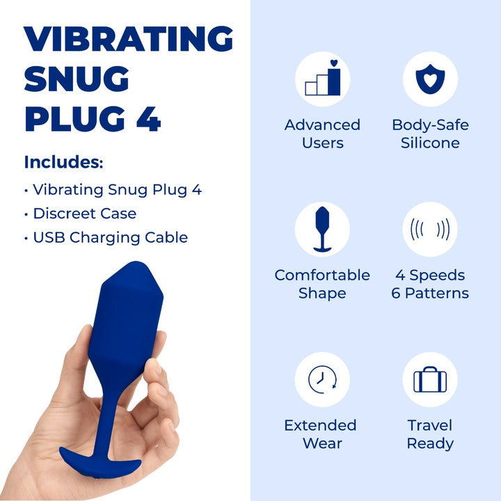 b-Vibe Snug Plug 4 in Navy close-up of the tapered tip