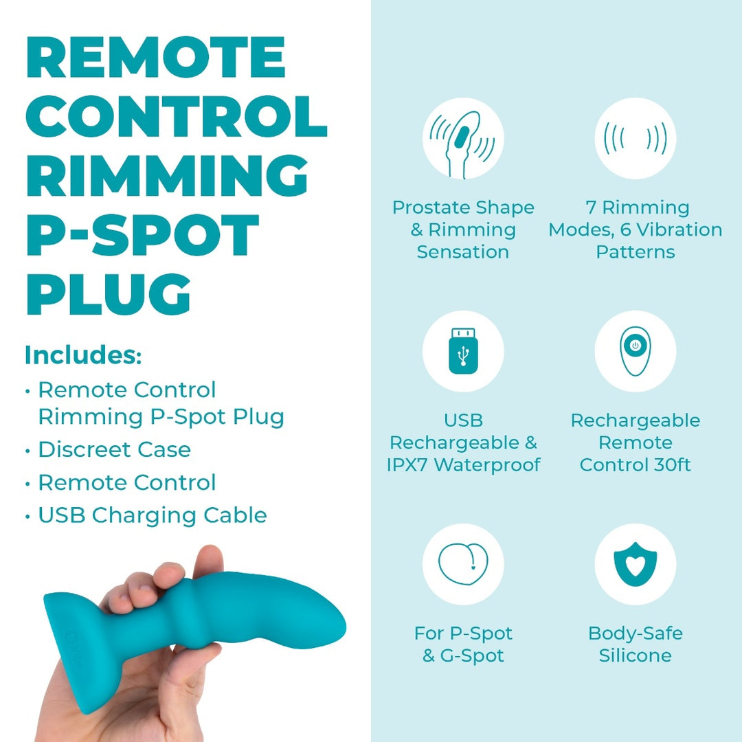 b-Vibe Remote Control Rimming P-Spot Plug shown next to its wireless remote