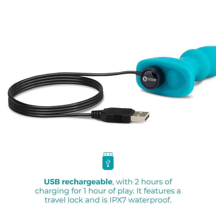 b-Vibe Remote Control Rimming P-Spot Plug held in hand for size reference