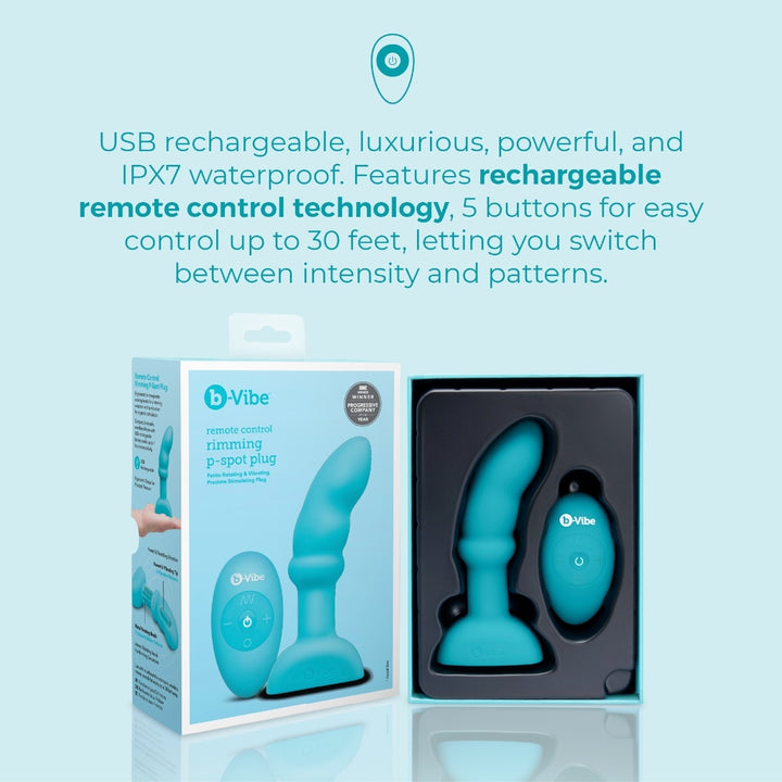 b-Vibe Remote Control Rimming P-Spot Plug shown with its USB charging cable