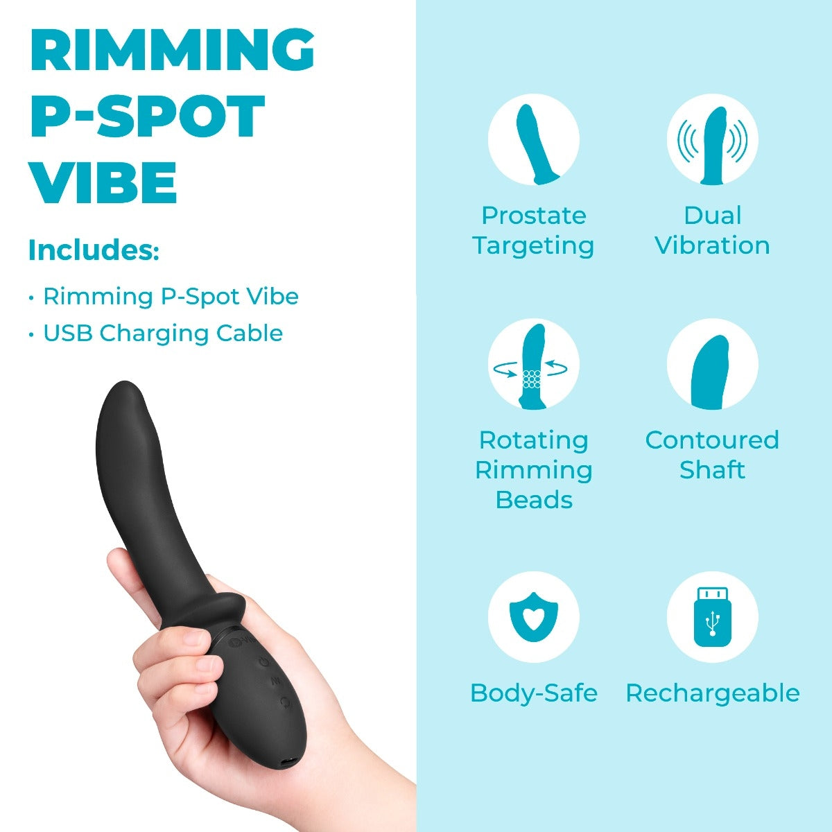 b-Vibe Rimming P-Spot Vibe shown from a front angle highlighting the curved head