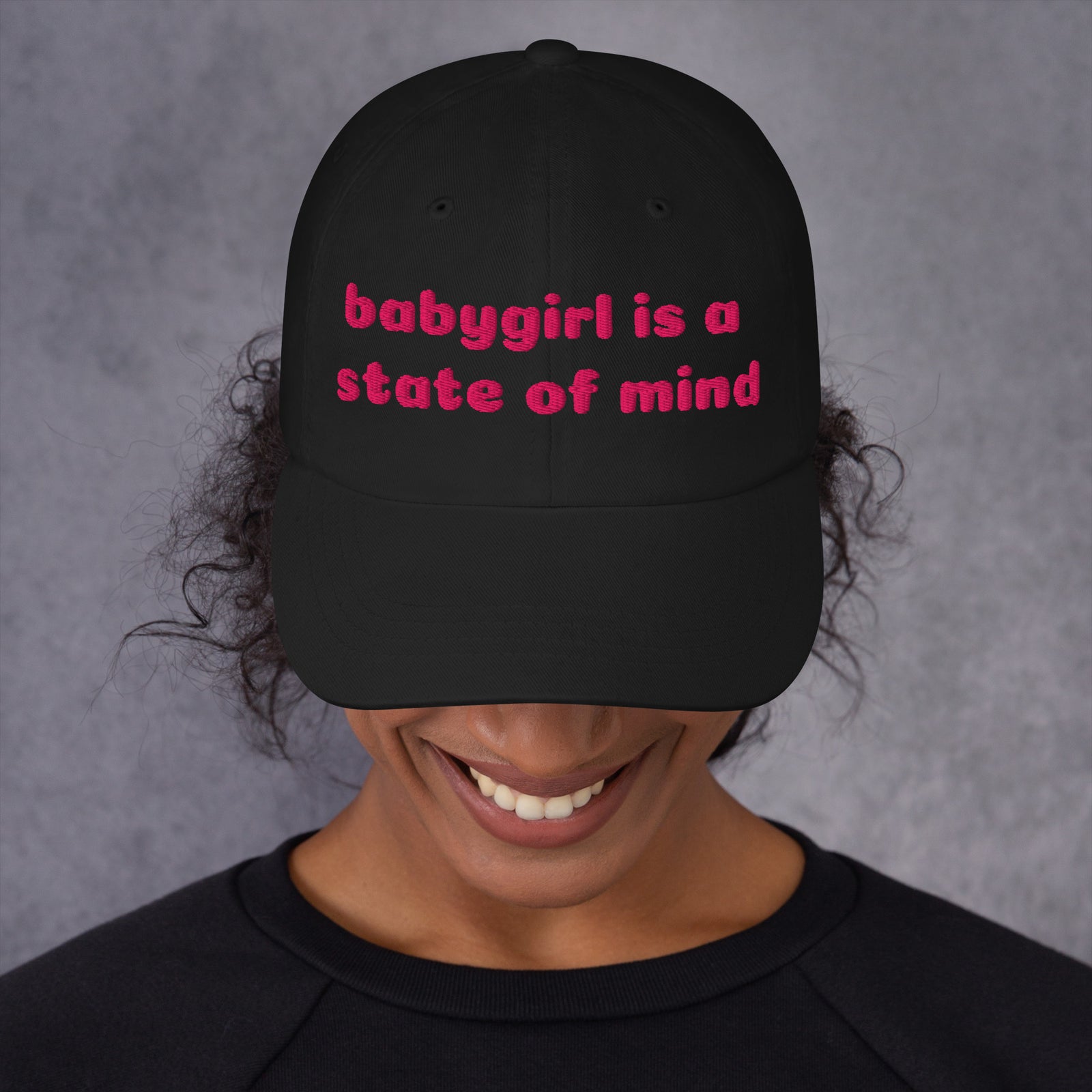 Babygirl Is a State of Mind Dad Cap, black colorway, front view | MOTHERLODE