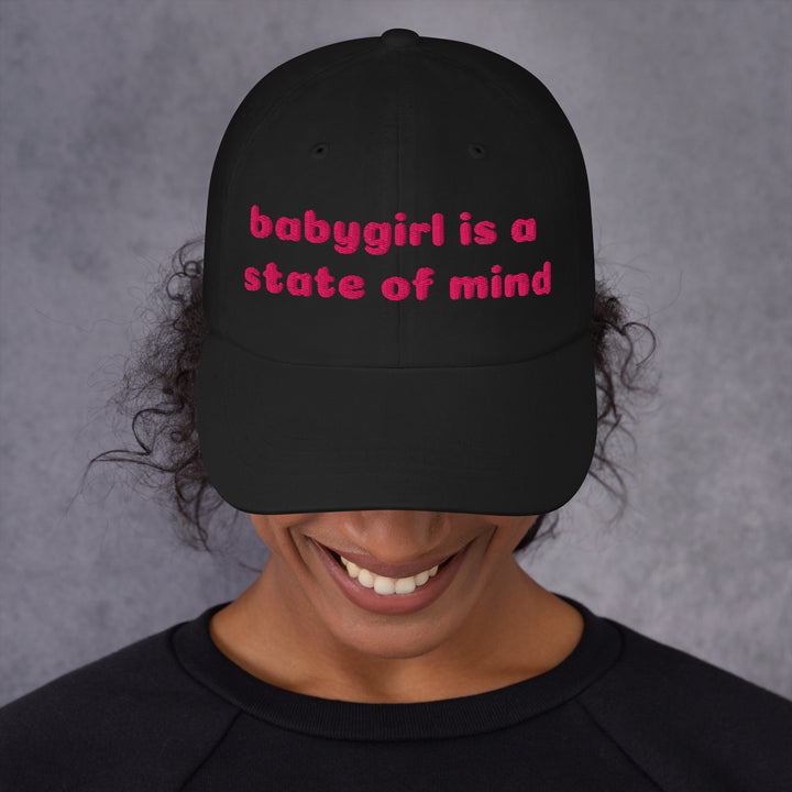 Babygirl Is a State of Mind Dad Cap, black colorway, front view | MOTHERLODE
