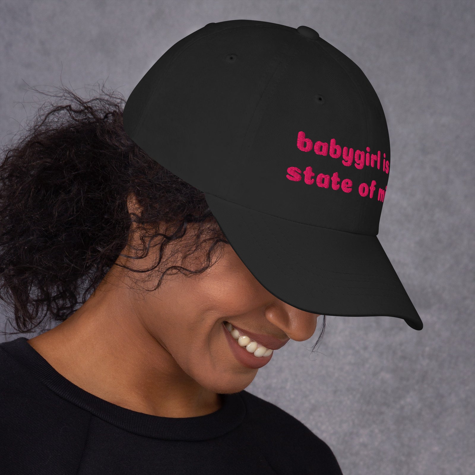Babygirl Is a State of Mind Dad Cap, black colorway, right side view | MOTHERLODE