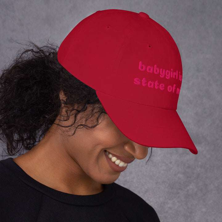 Babygirl Is a State of Mind Dad Cap, cranberry colorway, right side view | MOTHERLODE
