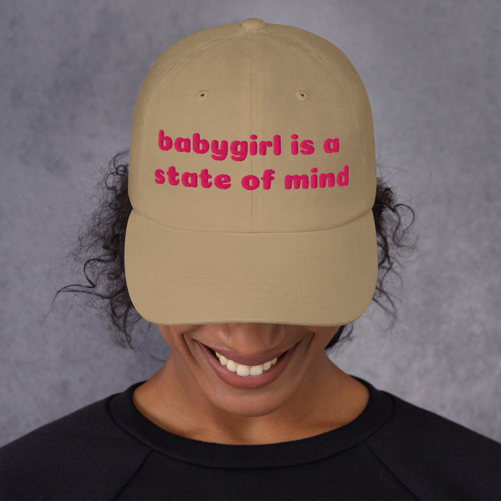 Babygirl Is a State of Mind Dad Cap, khaki colorway, front view | MOTHERLODE