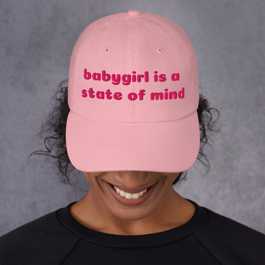 Babygirl Is a State of Mind Dad Cap, pink colorway, front view | MOTHERLODE