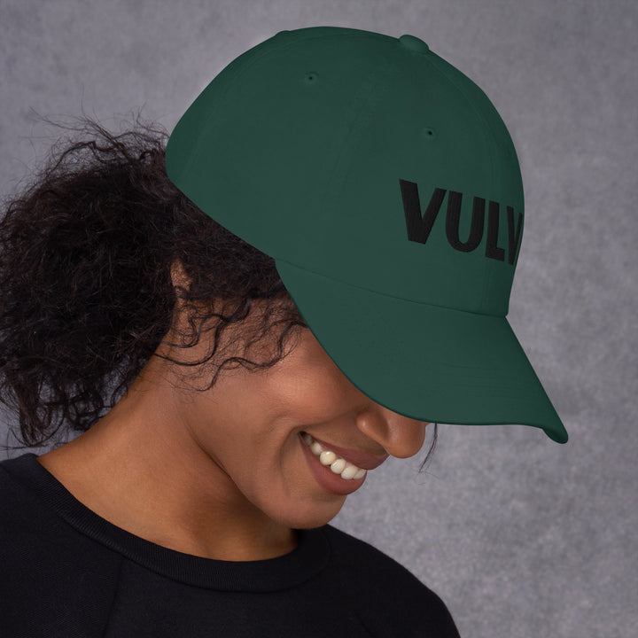 VULVA Dad Cap (Black Text), spruce colorway, right side view | MOTHERLODE