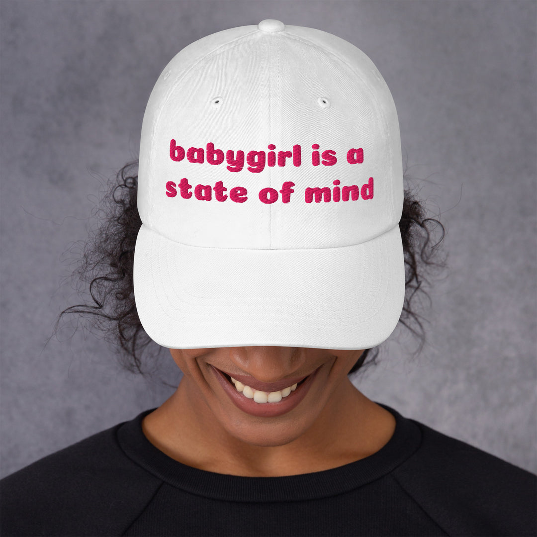 Babygirl Is a State of Mind Dad Cap, white colorway, front view | MOTHERLODE