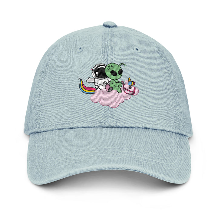 Cosmo &amp; Quim Mascot Dad Cap, light blue colorway, front view | MOTHERLODE