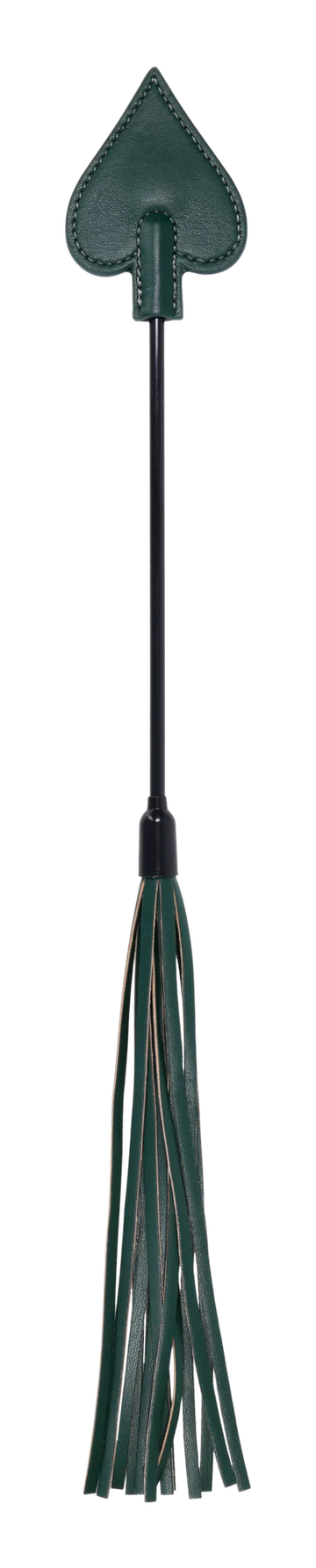 Emerald green crop with a spade-shaped tip at one end and faux leather falls at the other