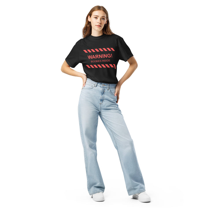 "WARNING! Boobies Inside" T-Shirt, black colorway, front view | MOTHERLODE