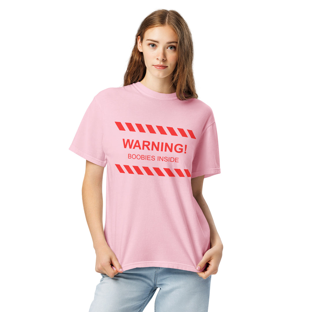 "WARNING! Boobies Inside" T-Shirt, front view | MOTHERLODE