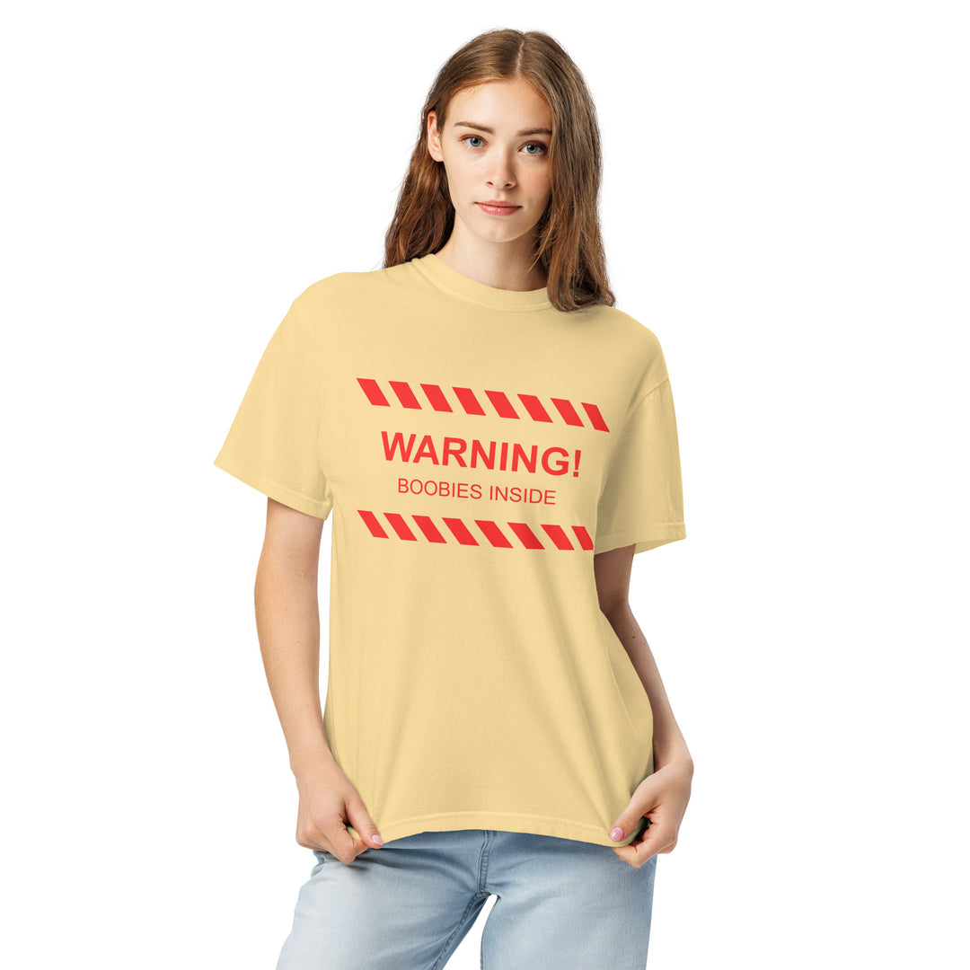 "WARNING! Boobies Inside" T-Shirt, front view | MOTHERLODE