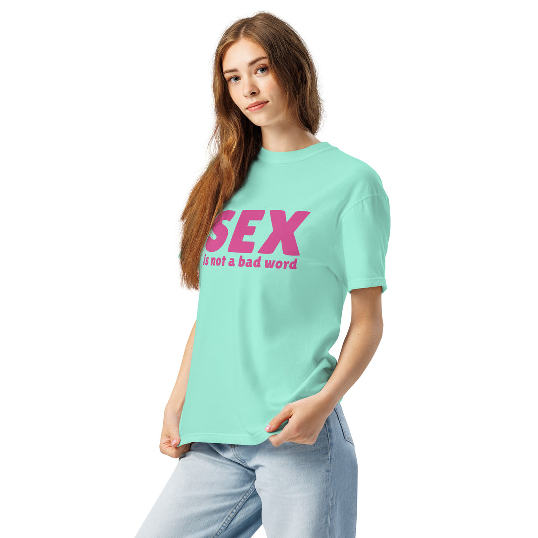 Sex Is Not a Bad Word T-Shirt, mint colorway, front view | MOTHERLODE
