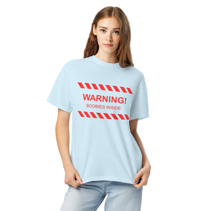 "WARNING! Boobies Inside" T-Shirt, front view | MOTHERLODE