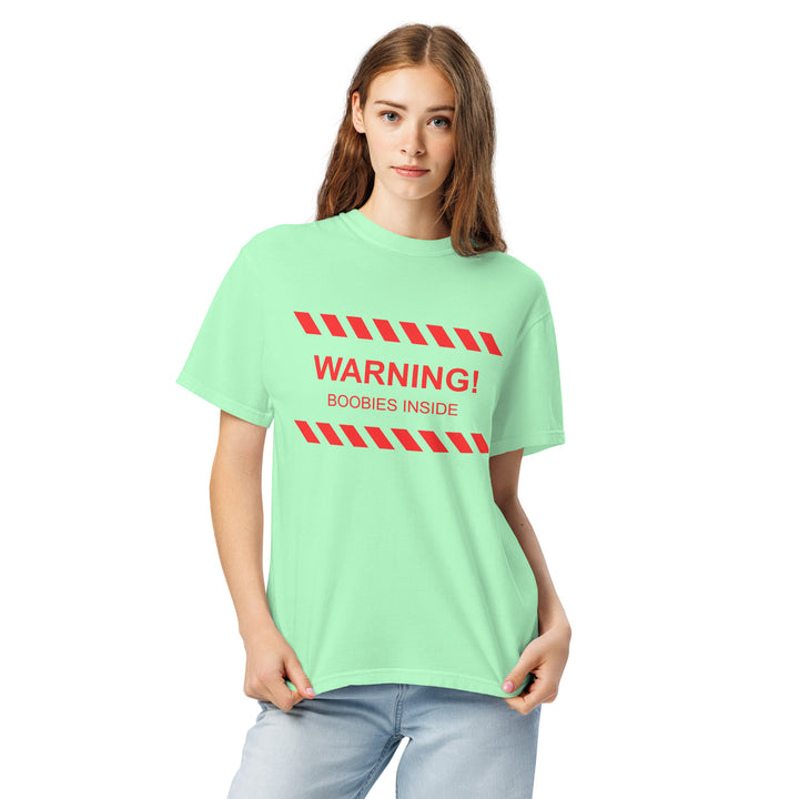 "WARNING! Boobies Inside" T-Shirt, front view | MOTHERLODE