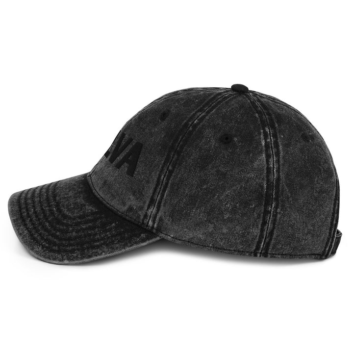 VULVA Vintage Dad Cap (Black Text), black colorway, left side view | MOTHERLODE