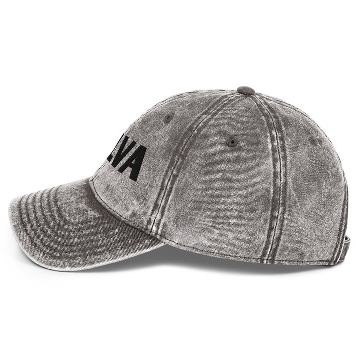 VULVA Vintage Dad Cap (Black Text), charcoal colorway, left side view | MOTHERLODE