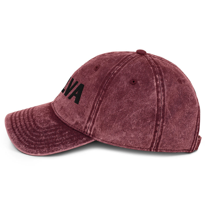 VULVA Vintage Dad Cap (Black Text), maroon colorway, left side view | MOTHERLODE