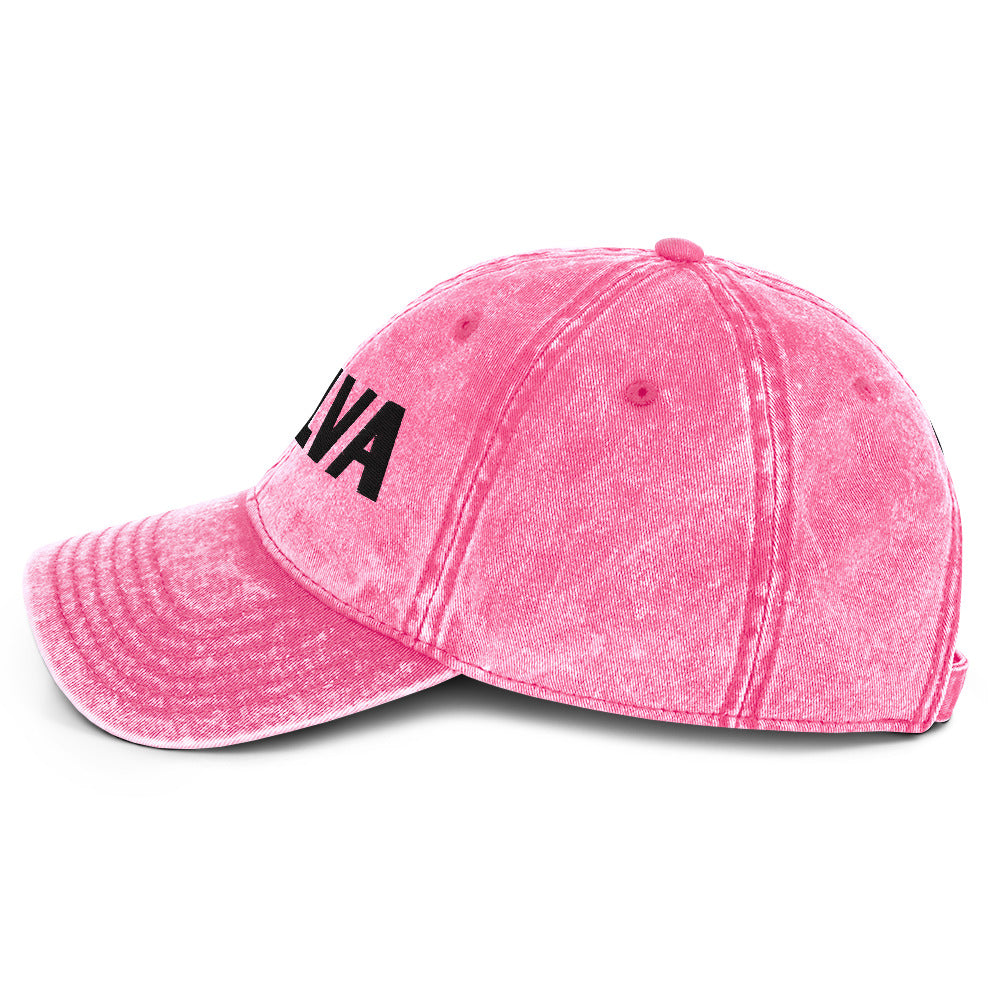 VULVA Vintage Dad Cap (Black Text), pink colorway, left side view | MOTHERLODE