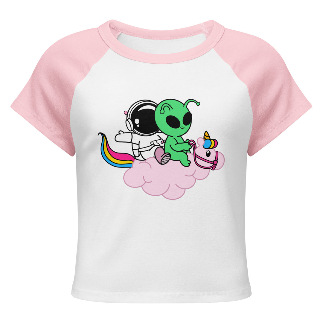 Cosmo, Quim &amp; Nova Mascot Cropped Baby Tee, pink colorway, front view | MOTHERLODE