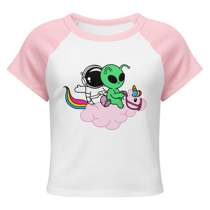 Cosmo, Quim &amp; Nova Mascot Cropped Baby Tee, pink colorway, front view | MOTHERLODE