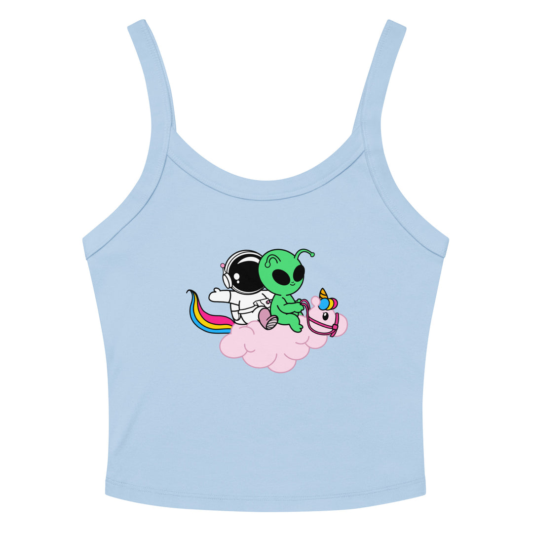 Cosmo, Quim &amp; Nova Mascot Micro Rib Tank Top, blue colorway, front view | MOTHERLODE