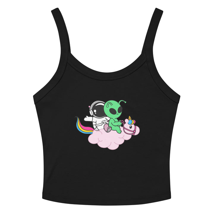 Cosmo, Quim &amp; Nova Mascot Micro Rib Tank Top, black colorway, front view | MOTHERLODE