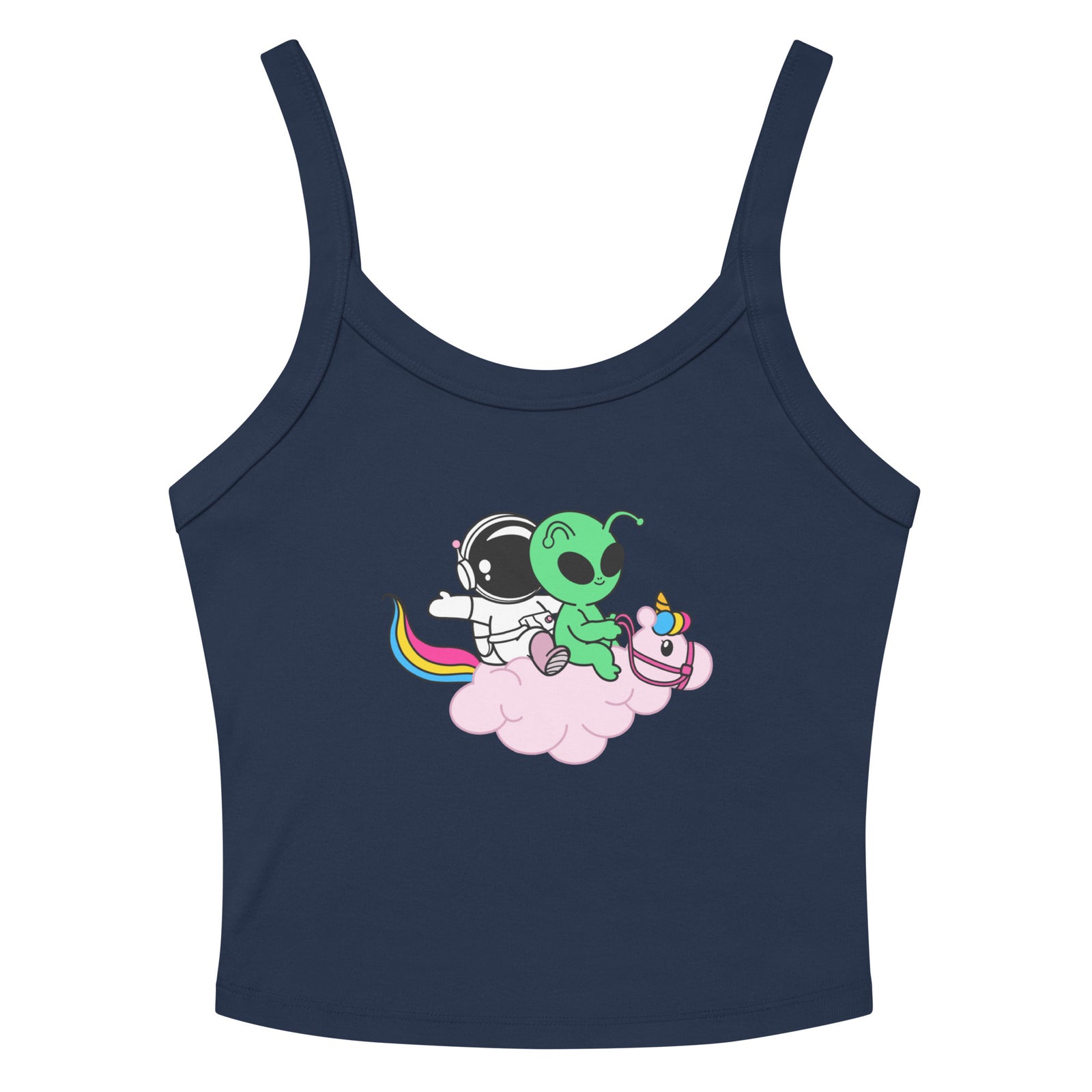 Cosmo, Quim & Nova Mascot Micro Rib Tank Top, navy colorway, front view | MOTHERLODE