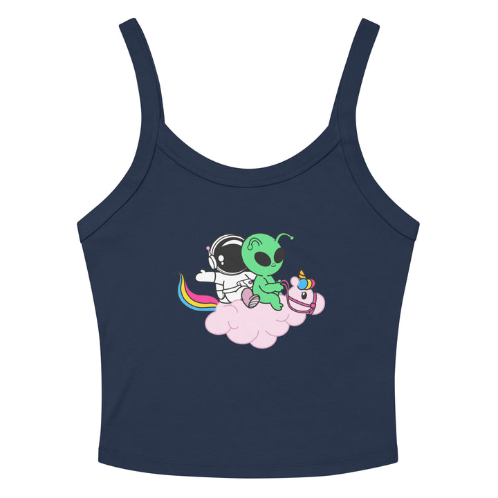 Cosmo, Quim &amp; Nova Mascot Micro Rib Tank Top, navy colorway, front view | MOTHERLODE