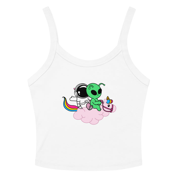 Cosmo, Quim &amp; Nova Mascot Micro Rib Tank Top, white colorway, front view | MOTHERLODE